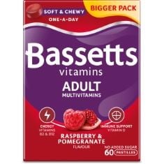 23 X BASSETTS VITAMINS ADULT RASPBERRY & POMEGRANATE FLAVOUR MULTIVITAMINS 60 GUMMY PASTILLES BB: 01/26.