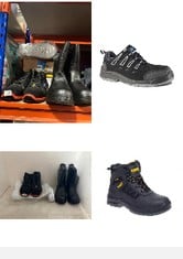 X5 ASSORTED FOOTWEAR TO INCLUDE DEWALT DOUGLAS MENS SAFETY BOOTS, WATERPROOF, STEEL TOE CAP, HEAT RESISTANT, SAFETY BOOT BLACK UK10 (EU44), ROCK FALL MEN'S BRIDGEPORT SAFETY TRAINER, GREY, 15 UK.