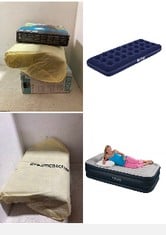 X3 ASSORTED AIRBEDS TO INCLUDE INTEX DELUXE PILLOW RAISED BED WITH BUILT IN ELECTRIC PUMP (TWIN), 102 X 203 X 48CM, BESTWAY SINGLE AIRBED, INFLATABLE AIR MATTRESS FOR ONE, BLOW UP CAMPING SINGLE BED.