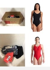 15X ASSORTED SWIMWEAR TO INCLUDE ARENA WOMENS ICONS SWIMSUIT RACER BACK SOLID, RED, 38 EU, ARENA WOMENS BODYLIFT SWIMSUIT MANUELA U BACK ONE PIECE, BLACK, 36 EU.