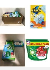 13X ASSORTED CLEANING ITEMS TO INCLUDE ARIEL PLATINUM PODS®, WASHING LIQUID LAUNDRY DETERGENT CAPSULES 104 WASHES, +EXTRA STAIN REMOVAL, EVEN REMOVE 7-DAY DRIED-IN STAINS, FLASH DUSTER DUST MAGNET RE