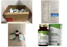 BOX OF ASSORTED HEALTH ITEMS TO INCLUDE EZYLEAF BACOPA MONNIERI 500MG HIGH STRENGTH BACOPA SUPPLEMENT 50% BACOSIDES | 120 BACOPA CAPSULES | BACOPA EXTRACT AYURVEDIC BRAHMI POWDER CAPSULES | VEGAN, NO