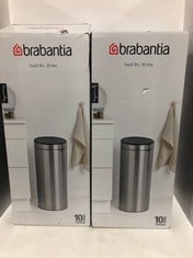 2 X BRABANTIA TOUCH BINS 30 LITRE, 1 X MATT BLACK, 1 X MATT BLACK WITH MATT STEEL FINGERPRINT PROOF LID