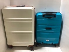 KONO TRAVEL CASE CREAM/BROWN HARDSHELL SMALL/MEDIUM SPINNER TO INCLUDE AMERICAN TOURISTER TRAVEL CASE TURQUOISE HARDSHELL SMALL SPINNER