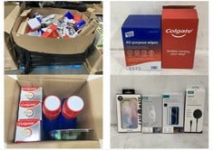 PALLET OF ASSORTED ITEMS TO INCLUDE COLGATE ORIGINAL TOOTHPASTE, MOUTHWASH AND TOOTHBRUSH SET (EXP: 11/2024) TO INCLUDE ESR TEMPERED GLASS SCREEN PROTECTOR FOR IPHONE 15 - SET OF 3 (ZONE 2)