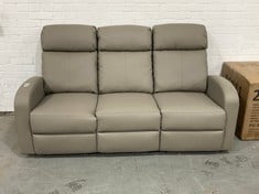 BOSTON GREY LEATHER 3 SEATER MANUAL RECLINER SOFA - RRP £600 (ZONE 3)