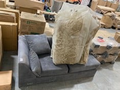 2 SEATER END SOFA PART IN GREY CORDUROY TO INCLUDE BEIGE FABRIC OTTOMAN (PARTS) (ZONE 3)