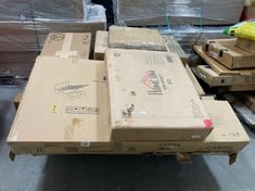 PALLET OF ASSORTED FURNITURE / PARTS TO INCLUDE VIDA DESIGNS LIBSON SMALL DOUBLE OTTOMAN BED FRAME IN PU GREY (BOX 1/3, PART ONLY) (ZONE 4)