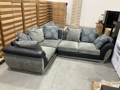 DANUBE FABRIC AND FAUX SNAKESKIN CORNER SOFA IN GREY / BLACK - RRP £1049