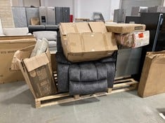 PALLET OF ASSORTED ITEMS TO INCLUDE HOMCOM DARK GREY SOFT VELVET ARMCHAIR (BROKEN)