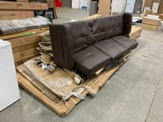 PALLET OF ASSORTED FURNITURE / PARTS TO INCLUDE 3 SEATER DARK BROWN FAUX LEATHER SOFA (PART)