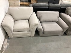 DURY ARMCHAIR IN NATURAL FABRIC - RRP £399 AND WILLIAM FABRIC ARMCHAIR IN LIGHT GREY FABRIC - RRP £899