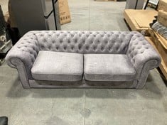 LAURA CHESTERFIELD FABRIC 3 SEATER SOFA IN GREY - RRP £1849