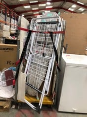 CAGE OF ASSORTED HOUSEHOLD ITEMS TO INCLUDE RUSSELL HOBBS 115 X 36CM IRONING BOARD IN GREY (CAGE NOT INCLUDED) (ZONE 7)