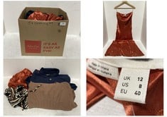 15 X ASSORTED MEDIUM ADULT CLOTHING ITEMS TO INCLUDE SLEEVELESS SILK MAXI SLIP DRESS BURNT ORANGE - SIZE 12 (RRP £128)