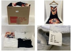 20 X ASSORTED SMALL ADULT CLOTHING ITEMS TO INCLUDE SLEEVELESS MAXI SLIP DRESS BLACK / FLORAL MOTIF - SIZE 12 (RRP £138)