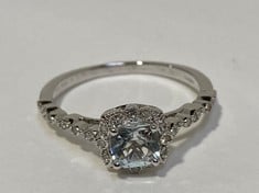 ROSA 9CT WHITE GOLD AQUAMARINE & DIAMOND RING - SIZE O - RRP £450