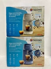 2 X BOSCH TASSIMO FINESSE COFFEE MACHINE 1 X CREAM 1 X BLUE - TOTAL RRP £238