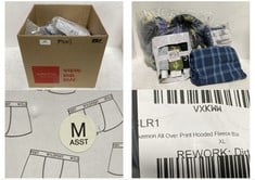 BOX OF ASSORTED MENS ITEMS TO INCLUDE WILD FEET 3 PACK PRINTED TRUNKS MULTI COLOUR - SIZE M (RRP £25)