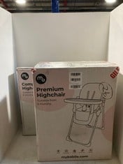 MYBABIIE MY COMPACT HIGHCHAIR ELEPHANTS - MODEL NO. MBHC1 TO INCLUDE MYBABIIE SAMANTHA FAIERS SAFARI PREMIUM HIGHCHAIR GREY - MODEL NO. MBHC8