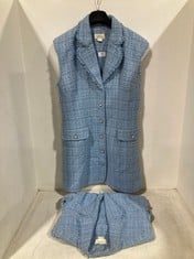 2 X SLEEVELESS TWEED BLAZER MIDI DRESS LIGHT BLUE - SIZE 14 - TOTAL RRP £764