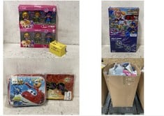 PALLET OF ASSORTED ITEMS TO INCLUDE LED FISHING ORNAMENTS, METEOR MAYHEM PAW PATROL FIGURES (KERBSIDE PALLET DELIVERY)