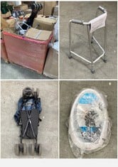 PALLET OF ASSORTED ITEMS TO INCLUDE ZIMMER FRAME, ANGEL BABY BATH SUPPORT SEAT (KERBSIDE PALLET DELIVERY)