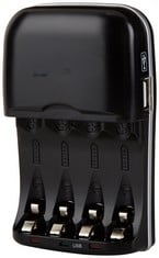 14 X BASICS4 SLOT NI-MH AA & AAA BATTERY CHARGER WITH INDICATOR LEDS, WITH USB PORT, BLACK.