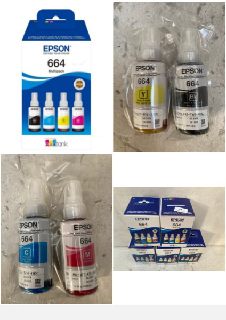 5 X EPSON ECOTANK 664 GENUINE MULTIPACK INK BOTTLES.