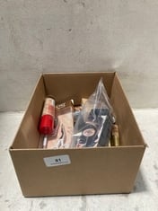 BOX OF ASSORTED BEAUTY PRODUCTS TO INCLUDE RIMMEL LONDON LASTING FINISH .