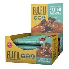 8 X FULFIL VITAMIN AND PROTEIN BARS (15 X 40G BARS) — CHOCOLATE SALTED CARAMEL FLAVOUR — 15G HIGH PROTEIN, 9 VITAMINS, LOW SUGAR BBE 10-9-24.