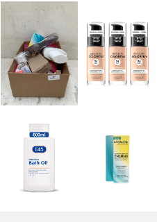 QTY OF ITEMS TO INCLUDE BOX OF ASSORTED HEALTH AND BEAUTY PRODUCTS TO INCLUDE REVLON FACE PRODUCTS 2PCS., REVLON COLORSTAY 24HRS NATURAL FINISH FOR NORMAL DRY SKIN SPF 20-220 NATURAL BEIGE.