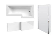 1700MM RIGHT HAND SQUARE SHOWER BATH - WHITE TO INCLUDE L-SHAPE SHOWER BATH FRONT PANEL 1700MM - WHITE TO INCLUDE L-SHAPED BATH SCREEN 6MM - POLISHED CHROME - TOTAL LOT RRP £308 (KERBSIDE PALLET DELI