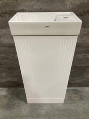 DECO COMPACT FLOOR STANDING 1 DOOR VANITY BASIN UNIT TO INCLUDE CERAMIC BASIN, 400MM - SATIN WHITE - TOTAL LOT RRP £861