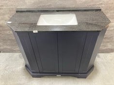 OLD LONDON FLOOR STANDING ANGLED 4 DOOR BASIN UNIT 1000MM - TWILIGHT BLUE TO INCLUDE OLD LONDON 1000MM SINGLE BOWL ANGLED MARBLE TOP - 1 TAP HOLE - BLACK - TOTAL LOT RRP £195 (KERBSIDE PALLET DELIVER