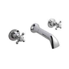 OLD LONDON WHITE TOPAZ WITH CROSSHEAD HANDLE WALL MOUNTED BATH SPOUT & STOP TAPS - CHROME / WHITE - TOTAL LOT RRP £266