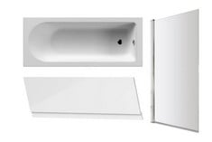 BARMBY ROUND STANDARD SINGLE ENDED BATH 1800 X 800MM TO INCLUDE ATHENA FRONT PANEL & PLINTH 1800MM - GLOSS WHITE TO INCLUDE NEO HINGED GLASS CHROME EFFECT FRAME BATH SCREEN, (W) 780MM (H) 1400MM - TO