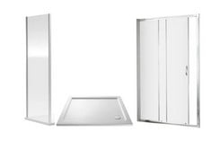 RENE 900MM SIDE PANEL - 6MM GLASS - POLISHED CHROME TO INCLUDE ELLA 1850 X 1000MM SLIDING SHOWER DOOR - CHROME TO INCLUDE RECTANGULAR SLIMLINE SHOWER TRAY 1000 X 900MM - WHITE - TOTAL LOT RRP £889 (K