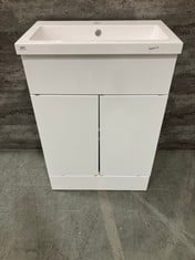 FUSION FITTED FLOOR STANDING 2 DOOR VANITY UNIT 600MM - GLOSS WHITE TO INCLUDE ARNO COMPACT 600MM POLYMARBLE BASIN 1 TAP HOLE - WHITE - TOTAL LOT RRP £394