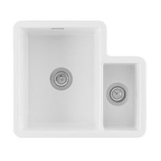 ELLSI UPTON UNDERMOUNT 1.5 BOWL KITCHEN SINK WITH WASTE AND OVERFLOW 595MM L X 522MM W - GLOSS WHITE - RRP £619