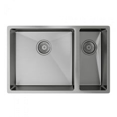 ELLSI ELITE UNDERMOUNT 1.5 BOWL KITCHEN SINK AND DRAINER WITH WASTE 670MM L X 440MM W - BRUSHED STAINLESS STEEL - RRP £394