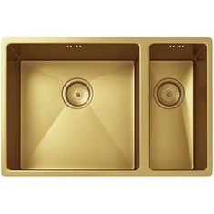 ELLSI ELITE UNDERMOUNT 1.5 BOWL KITCHEN SINK AND DRAINER WITH WASTE 670MM L X 440MM W - BRUSHED STAINLESS GOLD - RRP £302