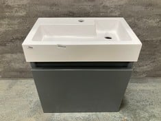 MERIT WALL HUNG 1 DOOR VANITY UNIT - SLIMLINE 500MM - GLOSS GREY TO INCLUDE L SHAPED 1 TAP HOLE POLYMARBLE BASIN - COMPACT 503MM - TOTAL LOT RRP £439