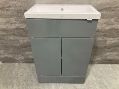 FUSION FITTED FLOOR STANDING 2 DOOR VANITY UNIT 600MM - GLOSS GREY TO INCLUDE ARNO COMPACT 600MM POLYMARBLE BASIN 1 TAP HOLE - WHITE - TOTAL LOT RRP £780