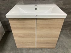 600 WALL HUNG 2-DOOR UNIT - BLEACHED OAK TO INCLUDE FURNITURE MID-EDGE CERAMIC BASIN 1 TAP HOLE 600MM - TOTAL LOT RRP £470