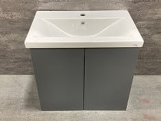 FUSION WALL HUNG 2 DOOR VANITY UNIT 600MM - GLOSS GREY TO INCLUDE ARNO COMPACT 600MM POLYMARBLE BASIN 1 TAP HOLE - WHITE - TOTAL LOT RRP £558