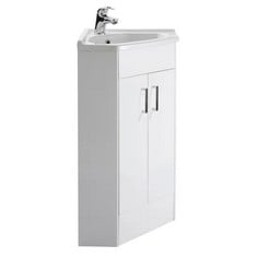 MAYFORD FLOOR STANDING 2 DOOR CORNER VANITY UNIT TO INCLUDE CERAMIC BASIN - GLOSS WHITE - TOTAL LOT RRP £356