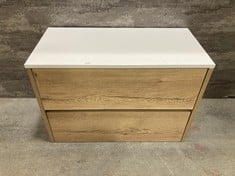 HAVANA COMPONENTS WALL HUNG 2 DRAWER UNIT, 800MM - AUTUMN OAK TO INCLUDE DECO 800MM WORKTOP - SATIN WHITE - RRP £417