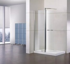 1000MM SHOWER WALK IN ENCLOSURE SCREEN 6MM GLASS (SCREEN + DEFLECTOR = 1000MM) TO INCLUDE NUIE SLIP RESISTANT RECTANGULAR SLIMLINE SHOWER TRAY 1500 X 900MM - WHITE - TOTAL LOT RRP £745 (KERBSIDE PALL