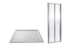 700MM BI-FOLD SHOWER DOOR - CHROME TO INCLUDE SQUARE SLIMLINE SHOWER TRAY 700 X 700MM - WHITE - TOTAL LOT RRP £560 (KERBSIDE PALLET DELIVERY)